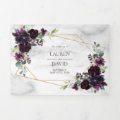 Plum Paars Gold Geometric Marble Foto Drieluik Uitnodiging (Cover)