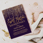 Plum Paars Gold Glitter Fringe Curtain Sweet 16 Kaart<br><div class="desc">Deze glamoureuze en luxe Sweet 61 verjaardagsfeestuitnodiging is het perfecte ontwerp voor het speciale evenement van je jonge tienermeisje. Het is voorzien van een faux dunne glitter randgordijn met faux glitter-typografie boven op een eenvoudige donkere paarse achtergrond. Het is een elegant, chic, trendy en modern broeddesign met een Hollywood-vibe! ***BELANGRIJKE...</div>