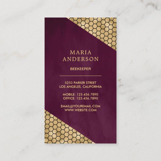 Plum Paars Gold Glitter Honey Bemaar Imker Visitekaartje (Achterkant)