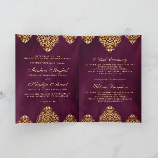 Plum Paars Gold Islamic Motif Muslim Weduwen (Binnen)