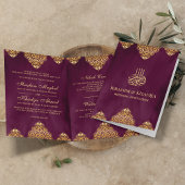 Plum Paars Gold Islamic Motif Muslim Weduwen