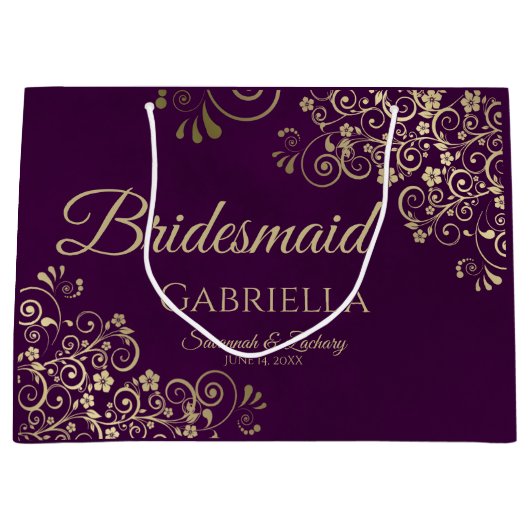 Plum Paars & Gold Lace Elegant Bridesmaid Groot Cadeauzakje (Voorkant)