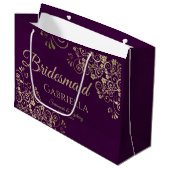 Plum Paars & Gold Lace Elegant Bridesmaid Groot Cadeauzakje (Voorkant Gekanteld)