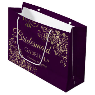 Plum Paars & Gold Lace Elegant Bridesmaid Groot Cadeauzakje