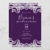 Plum Paars Gold Lace Elegant Quinceañera Party Kaart (Voorkant / Achterkant)