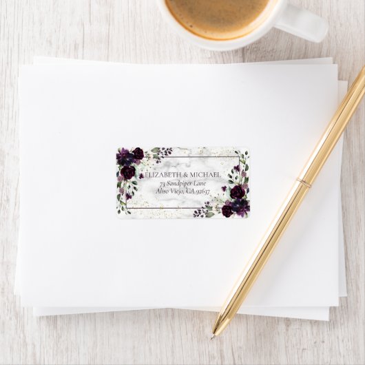Plum Paars Gold Marble Fall Weddenschap Etiket (Insitu)