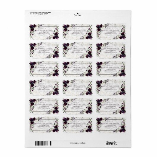 Plum Paars Gold Marble Fall Weddenschap Etiket (Full Sheet)
