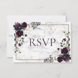 Plum Paars Gold Marble Fall Wedding RSVP