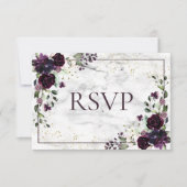 Plum Paars Gold Marble Fall Wedding RSVP Kaartje (Voorkant)