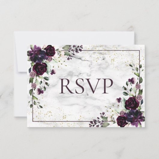 Plum Paars Gold Marble Fall Wedding RSVP Kaartje (Voorkant)