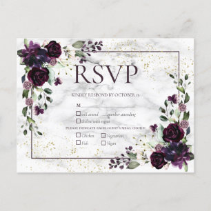 Plum Paars Gold Marble Fall Wedding RSVP Uitnodiging Briefkaart