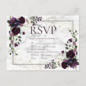 Plum Paars Gold Marble Fall Wedding RSVP Uitnodiging Briefkaart (Voorkant)