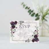 Plum Paars Gold Marble Fall Wedding RSVP Uitnodiging Briefkaart (Staand voorkant)