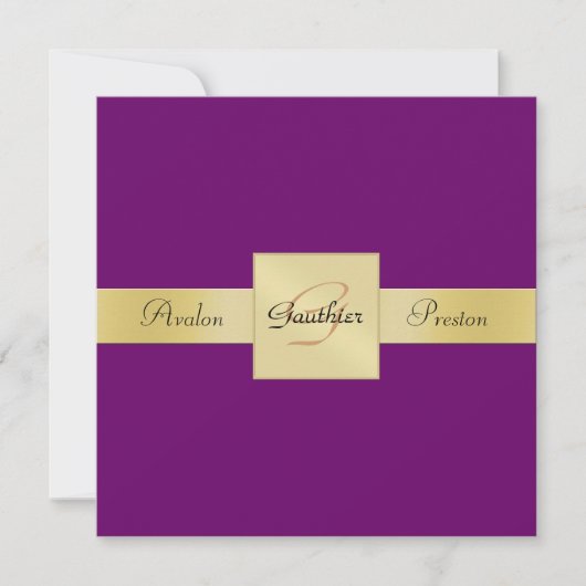 Plum Paars Gold Metal Monogram Formele Uitnodiging (Voorkant)