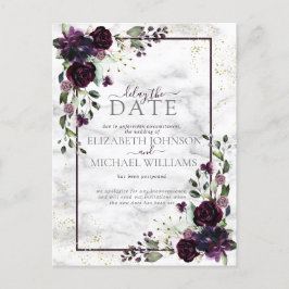 Plum Paars Gold Waterverf Marble Delay The Date Feestdagenkaart