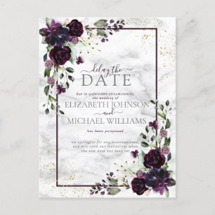 Plum Paars Gold Waterverf Marble Delay The Date Feestdagenkaart