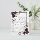 Plum Paars Gold Waterverf Marble Delay The Date Feestdagenkaart (Staand voorkant)