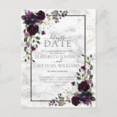 Plum Paars Gold Waterverf Marble Delay The Date Feestdagenkaart (Voorkant)