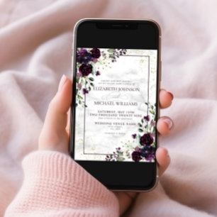 Plum Paars Gold Waterverf Marble Fall Weddenschap Kaart