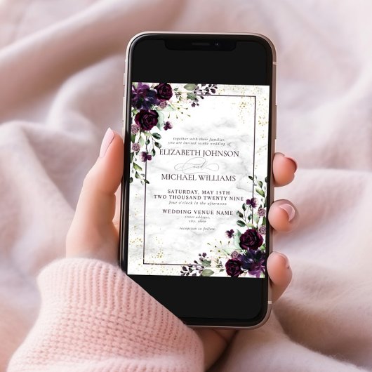 Plum Paars Gold Waterverf Marble Fall Weddenschap  Kaart