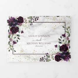 Plum Paars Gold Waterverf Marble Fall Wedding Drieluik Uitnodiging