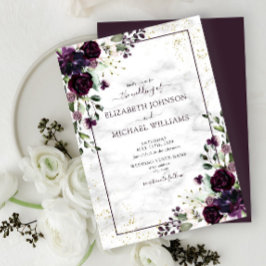 Plum Paars Gold Waterverf Marble Fall Wedding Kaart