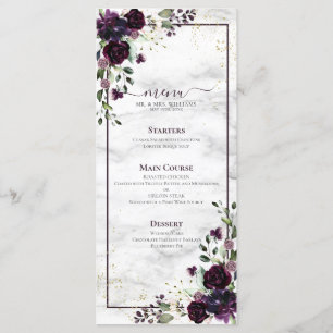 Plum Paars Gold Waterverf Marmer Wedding Menu