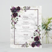 Plum Paars Gold Waterverf Marmer Wedding Menu (Staand voorkant)