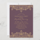 Plum Paars Golden Lace Engagement Party Elegant Kaart (Voorkant)
