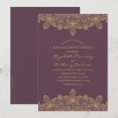 Plum Paars Golden Lace Engagement Party Elegant Kaart (Voorkant / Achterkant)