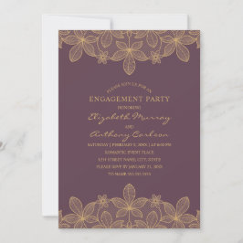 Plum Paars Golden Lace Engagement Party Elegant Kaart
