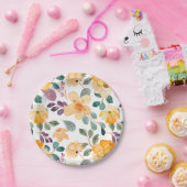 Plum Paars Golden Yellow Floral Papieren Bordje (Feest)