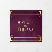 Plum Paars Goud Art Deco Foto Collage Bruiloft Drieluik Uitnodiging (Cover)