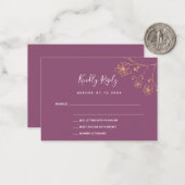 Plum paars goudflorelegant bruiloft RSVP Notitiekaartje (Voorkant / Achterkant in situ)