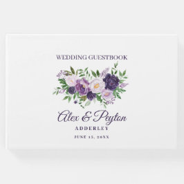 Plum Paars Lavender Floral White Wedding Gastenboek