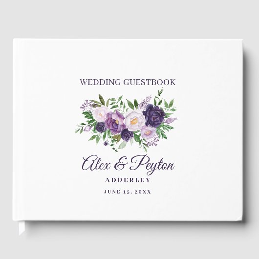Plum Paars Lavender Floral White Wedding Gastenboek (Voorkant)