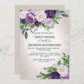 Plum Paars Lavender Greenery Gray Wedding Kaart (Voorkant / Achterkant)
