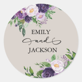 Plum Paars Lavender Greenery Gray Wedding Ronde Sticker
