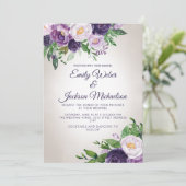 Plum Paars Lavender Greenery Wedding Kaart (Staand voorkant)
