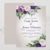 Plum Paars Lavender Greenery Wedding Kaart (Voorkant / Achterkant)