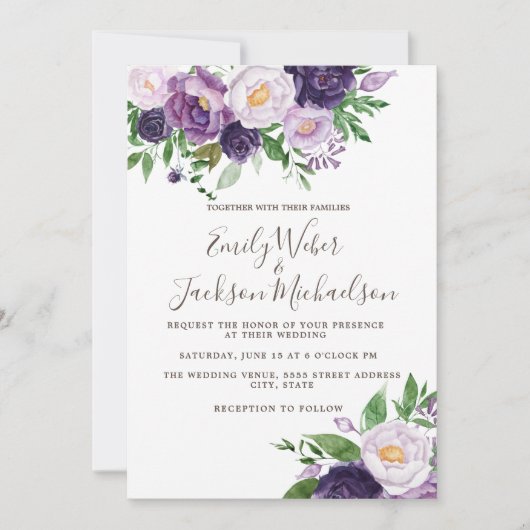 Plum Paars Lavender Greenery Wedding Kaart (Voorkant)