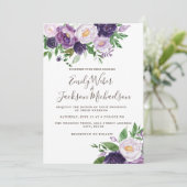 Plum Paars Lavender Greenery Wedding Kaart (Staand voorkant)