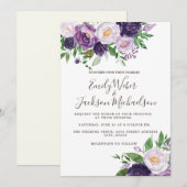 Plum Paars Lavender Greenery Wedding Kaart (Voorkant / Achterkant)