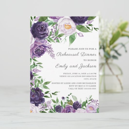 Plum Paars Lavender Waterverf Floral Rehearal Kaart (Staand voorkant)