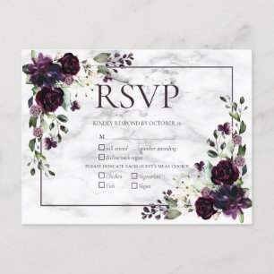 Plum Paars Marble Fall Wedding RSVP Invitati Uitnodiging Briefkaart