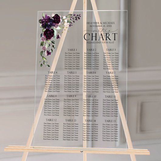 Plum Paars Mauve Floral Reception Seat Acryl Bord