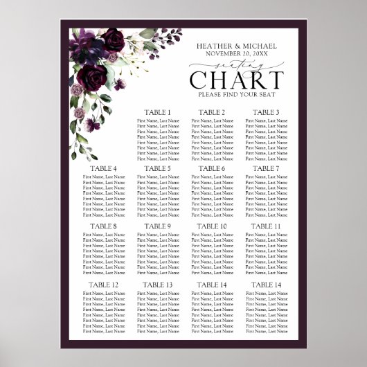 Plum Paars Mauve Floral Reception Seat Poster (Voorkant)