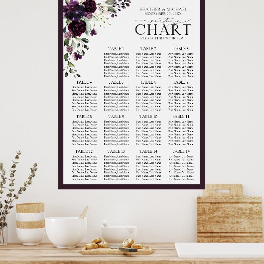 Plum Paars Mauve Floral Reception Seat Poster (Keuken)