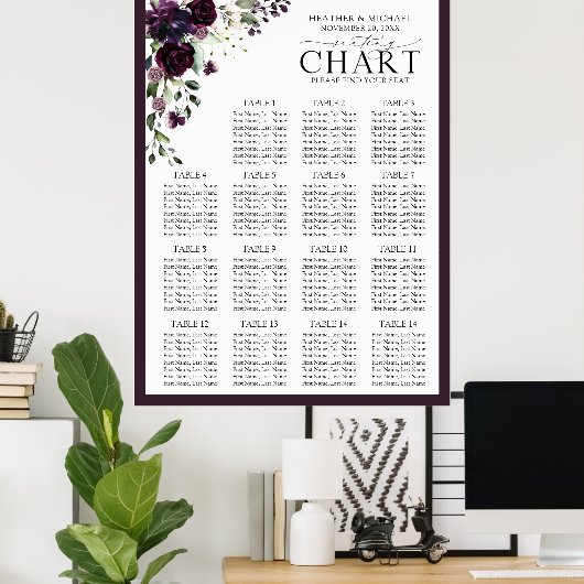 Plum Paars Mauve Floral Reception Seat Poster (Thuiskantoor)