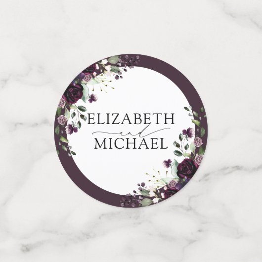 Plum Paars Mauve Floral Waterverf bruiloft Confetti (Kleine voorkant)